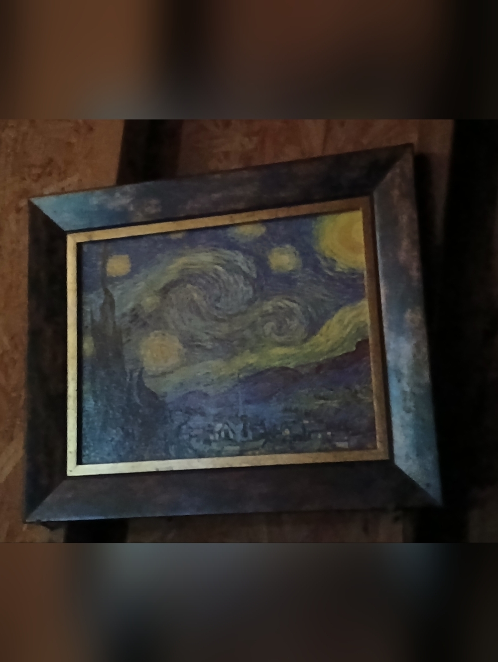 Starry Night Inspired Wall Print in Blue and Yellow - Framed